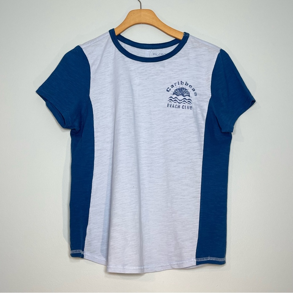 Pilcro White and Blue Short Sleeve Ringer Tee